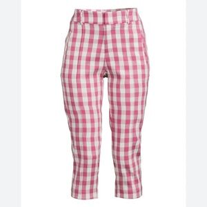 TIME & TRU Pink Gingham Capri Crop Length High Rise Pants 14 NWOT
